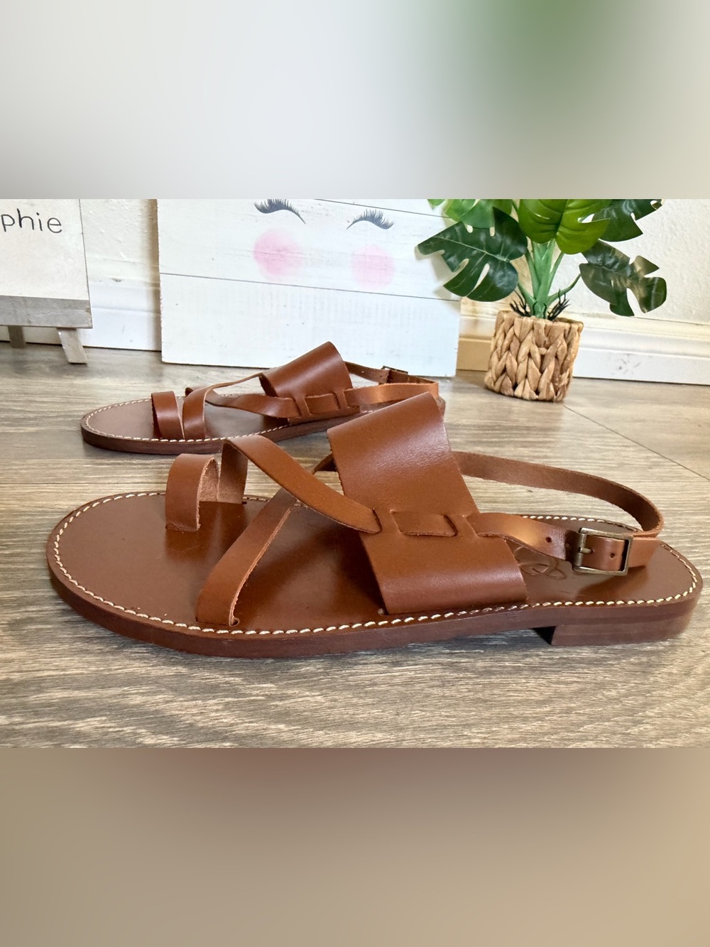 J. Crew Crisscross Slingback Brown Vachetta Leather Strappy Toe Sandals Size 7.5
